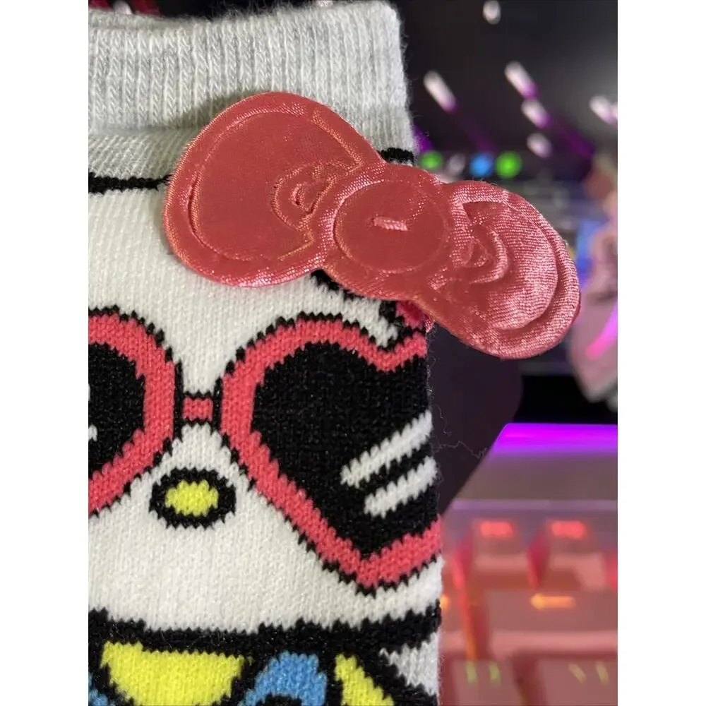 Hello Kitty 2 Pack Pair No Show Socks Gray Rainbow Pink 2024 Sanrio Bow Glasses